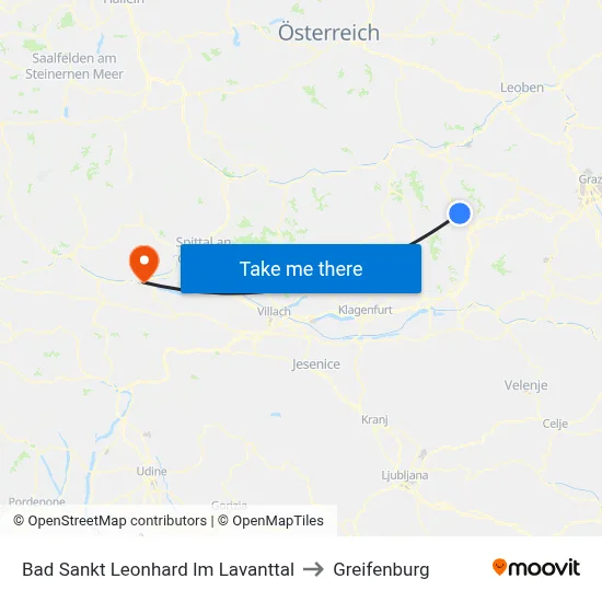 Bad Sankt Leonhard Im Lavanttal to Greifenburg map