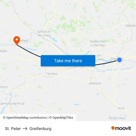St. Peter to Greifenburg map
