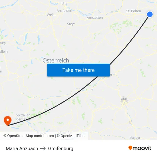 Maria Anzbach to Greifenburg map