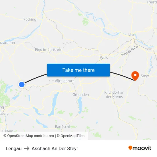 Lengau to Aschach An Der Steyr map