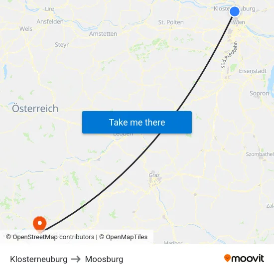 Klosterneuburg to Moosburg map