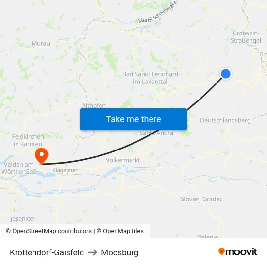 Krottendorf-Gaisfeld to Moosburg map