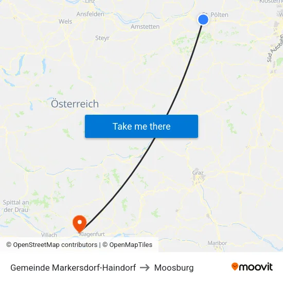 Gemeinde Markersdorf-Haindorf to Moosburg map