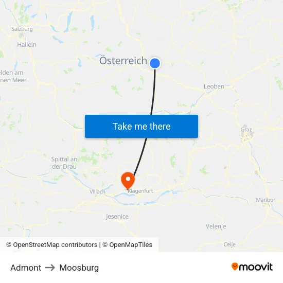 Admont to Moosburg map
