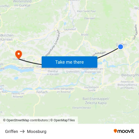Griffen to Moosburg map