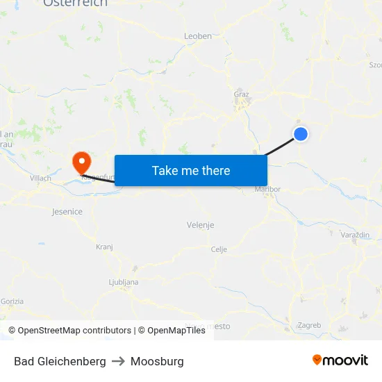 Bad Gleichenberg to Moosburg map