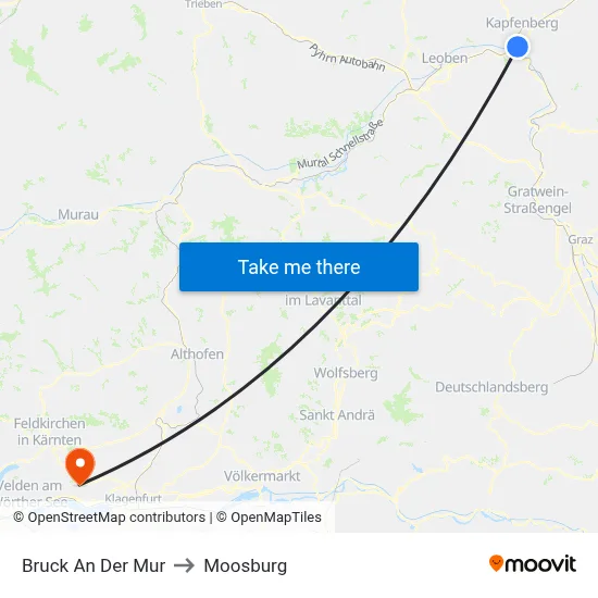 Bruck An Der Mur to Moosburg map
