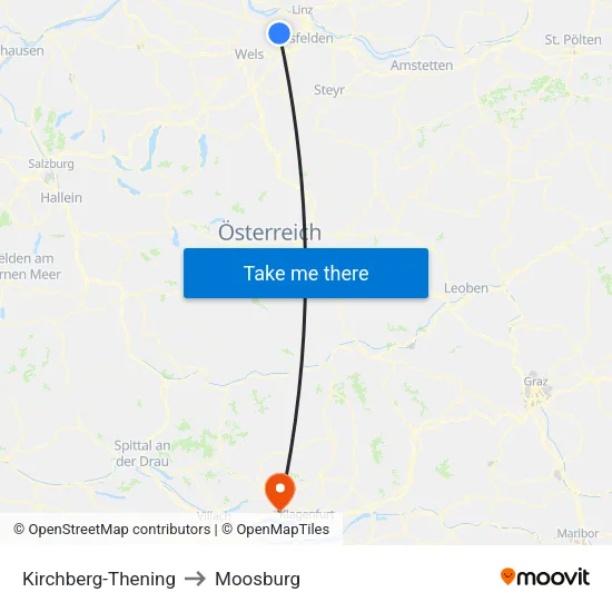Kirchberg-Thening to Moosburg map