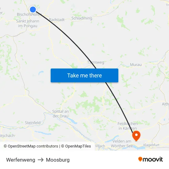 Werfenweng to Moosburg map