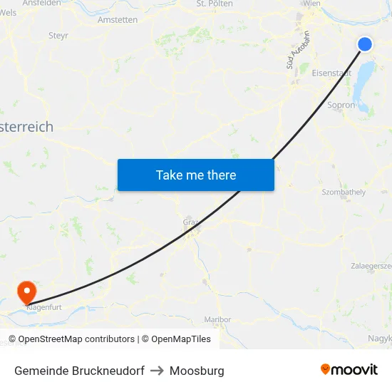 Gemeinde Bruckneudorf to Moosburg map