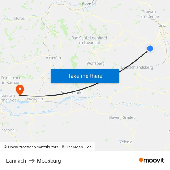 Lannach to Moosburg map