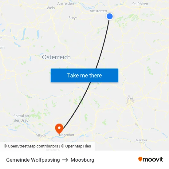 Gemeinde Wolfpassing to Moosburg map