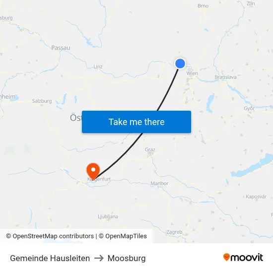 Gemeinde Hausleiten to Moosburg map