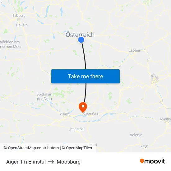 Aigen Im Ennstal to Moosburg map