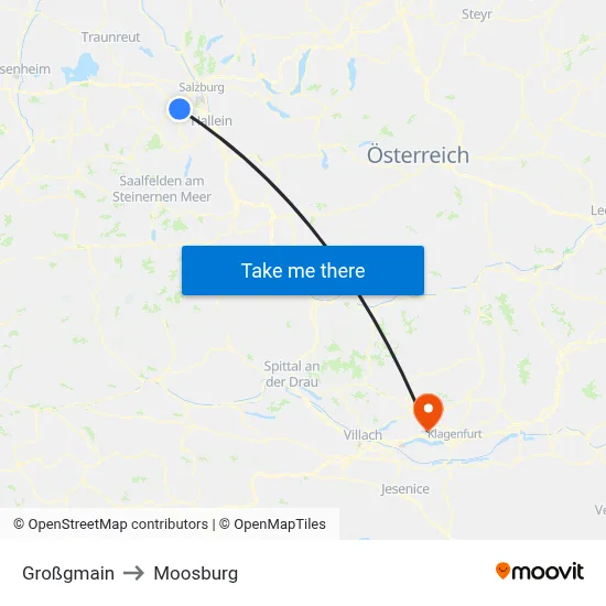 Großgmain to Moosburg map