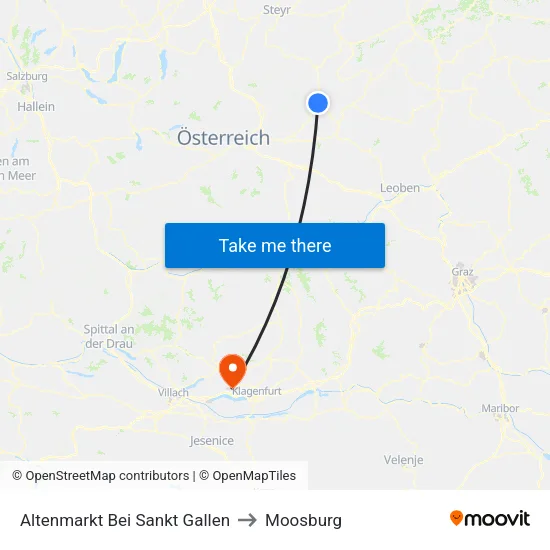 Altenmarkt Bei Sankt Gallen to Moosburg map