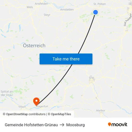 Gemeinde Hofstetten-Grünau to Moosburg map