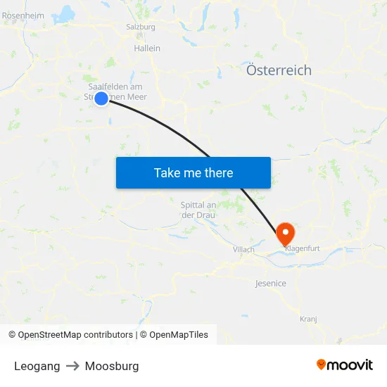 Leogang to Moosburg map