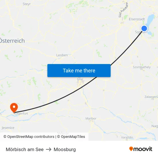 Mörbisch am See to Moosburg map