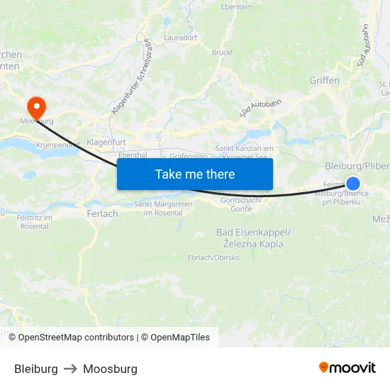 Bleiburg to Moosburg map