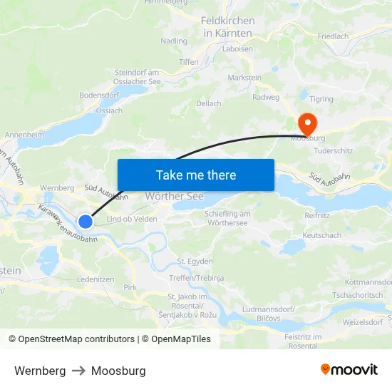 Wernberg to Moosburg map