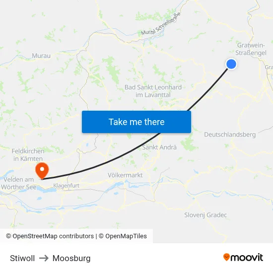 Stiwoll to Moosburg map
