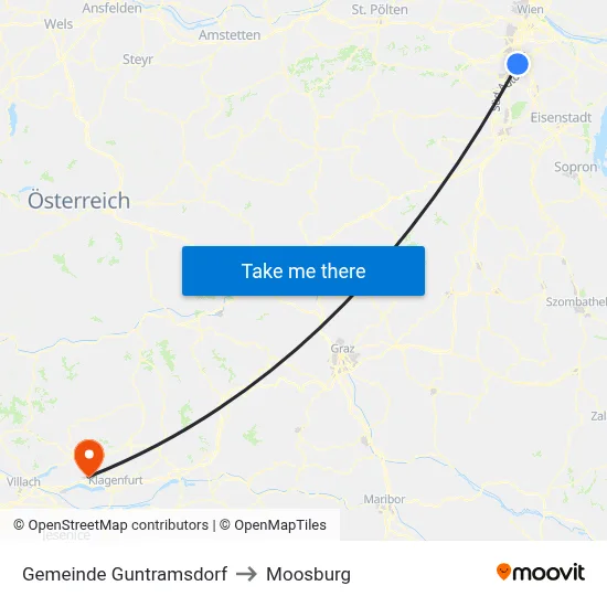 Gemeinde Guntramsdorf to Moosburg map