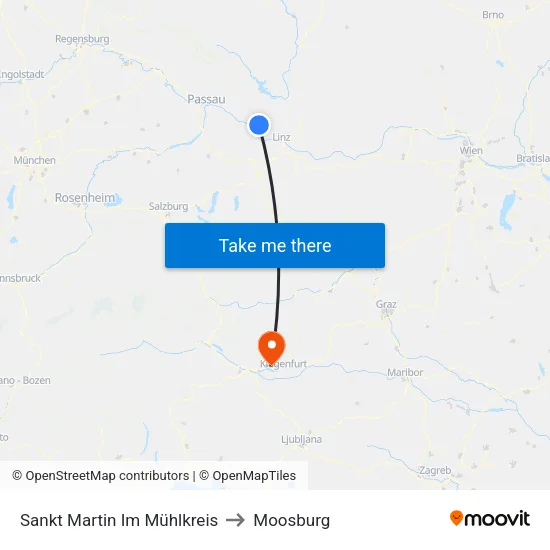 Sankt Martin Im Mühlkreis to Moosburg map