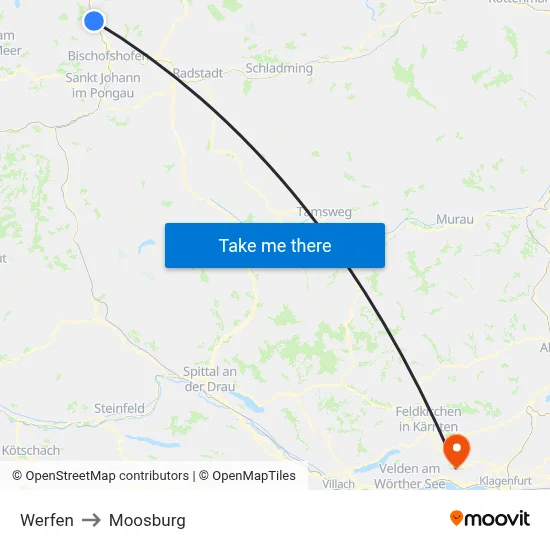 Werfen to Moosburg map