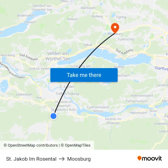 St. Jakob Im Rosental to Moosburg map