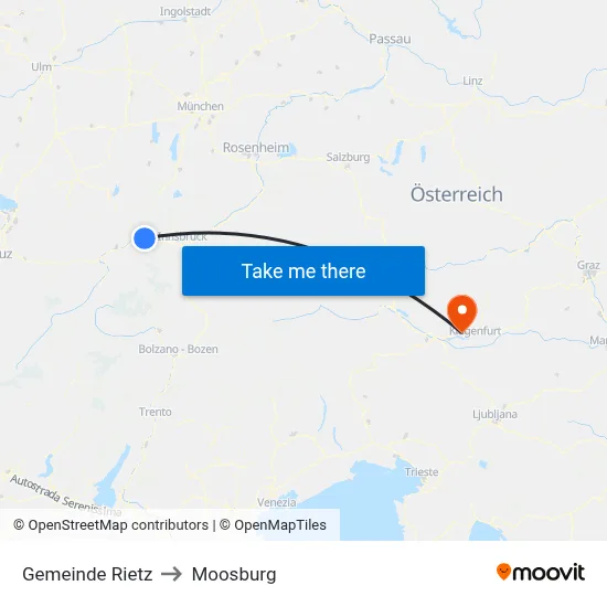 Gemeinde Rietz to Moosburg map