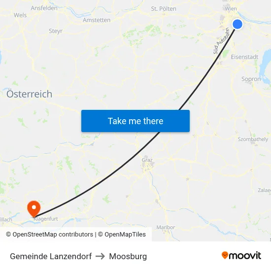 Gemeinde Lanzendorf to Moosburg map