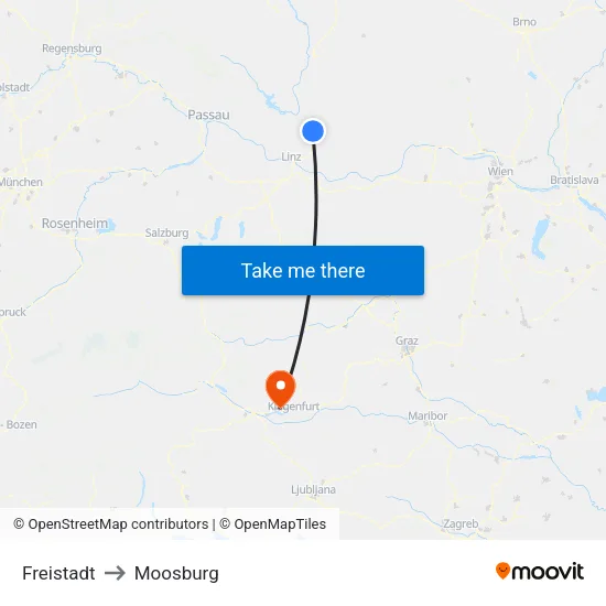 Freistadt to Moosburg map