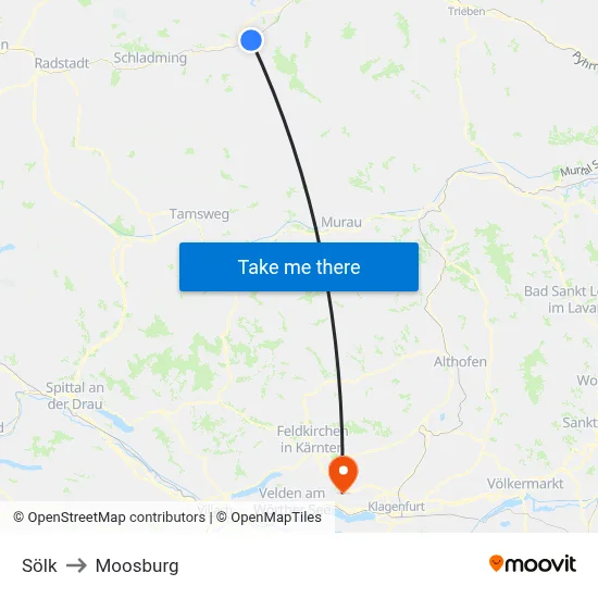 Sölk to Moosburg map