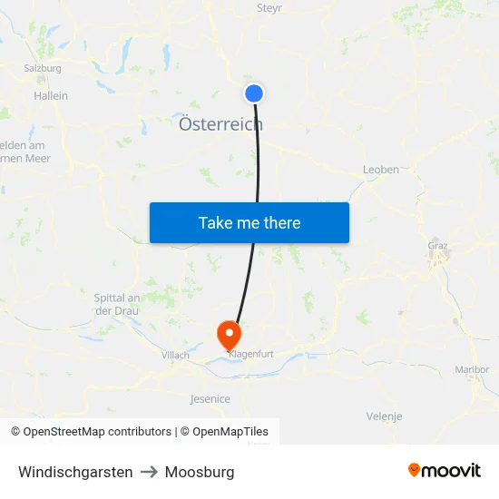 Windischgarsten to Moosburg map