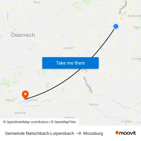 Gemeinde Natschbach-Loipersbach to Moosburg map