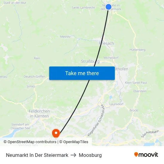 Neumarkt In Der Steiermark to Moosburg map