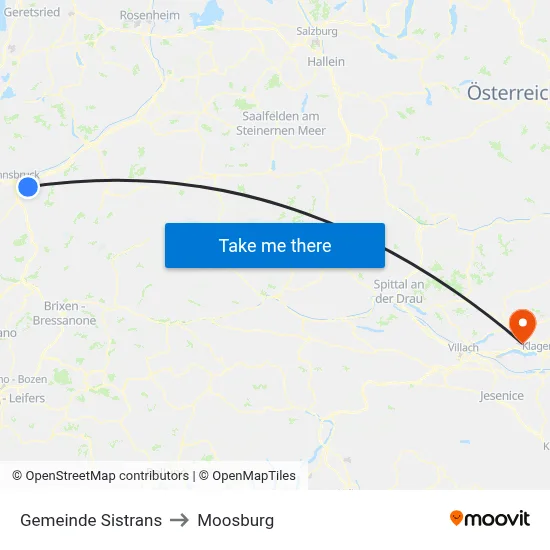 Gemeinde Sistrans to Moosburg map