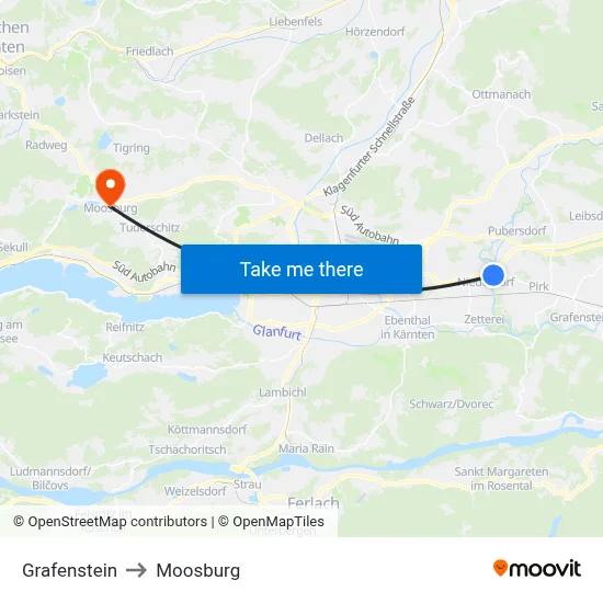 Grafenstein to Moosburg map