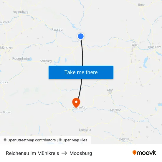 Reichenau Im Mühlkreis to Moosburg map