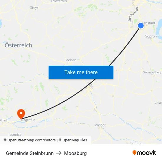 Gemeinde Steinbrunn to Moosburg map