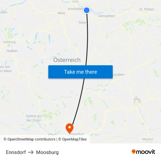 Ennsdorf to Moosburg map