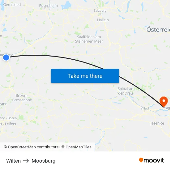 Wilten to Moosburg map