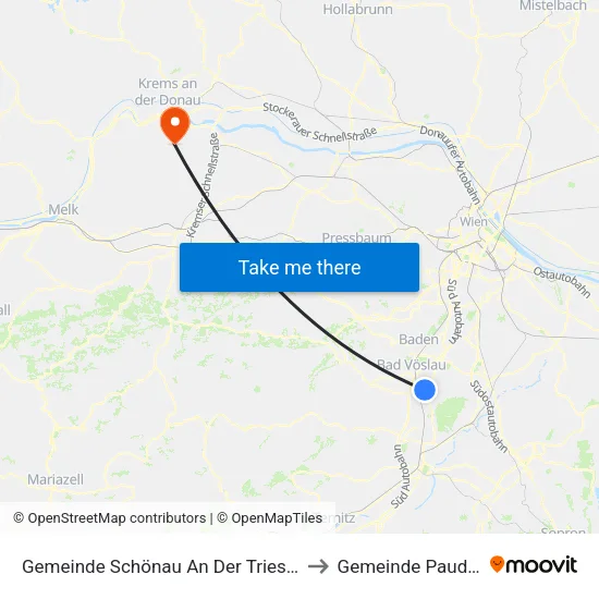Gemeinde Schönau An Der Triesting to Gemeinde Paudorf map