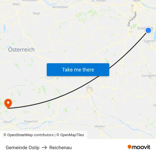 Gemeinde Oslip to Reichenau map