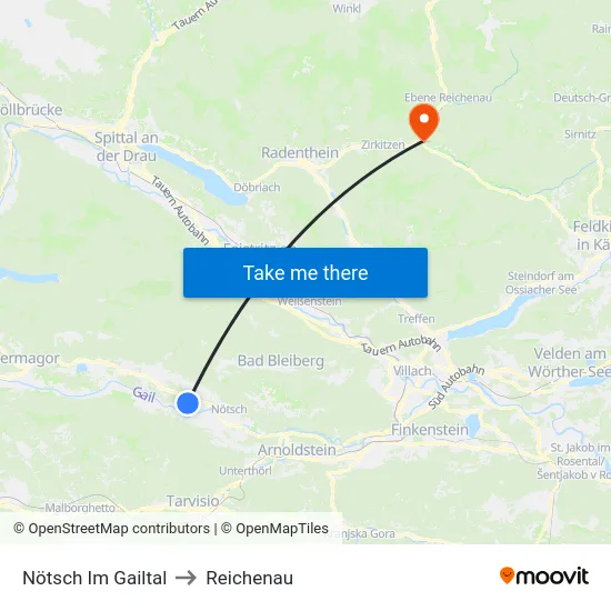 Nötsch Im Gailtal to Reichenau map