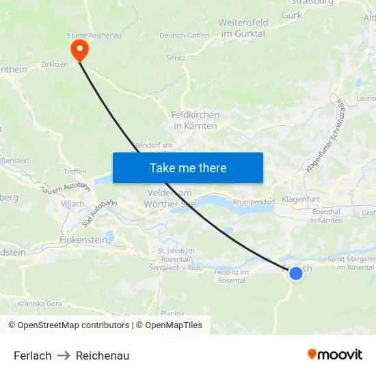 Ferlach to Reichenau map