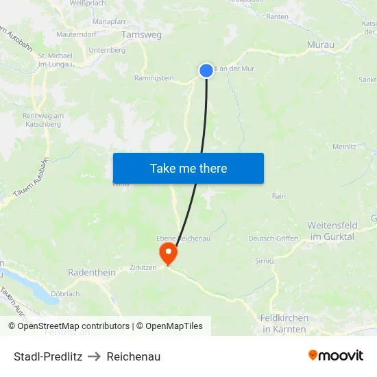 Stadl-Predlitz to Reichenau map