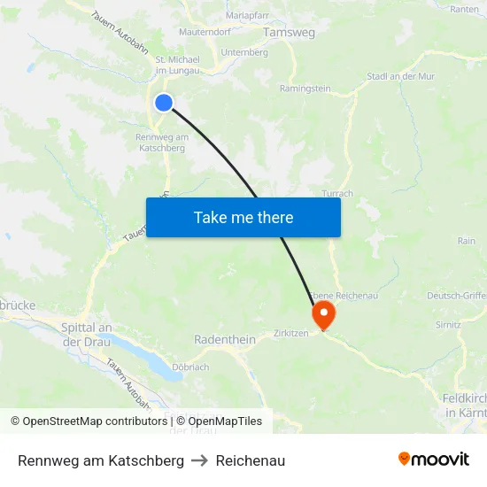 Rennweg am Katschberg to Reichenau map