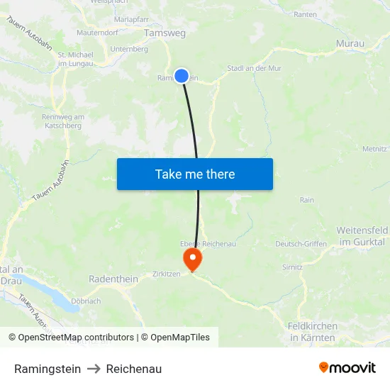 Ramingstein to Reichenau map